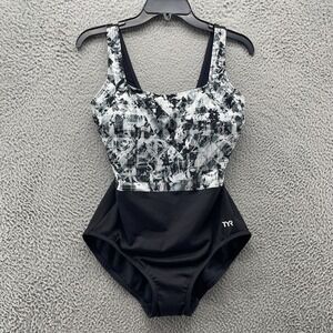 TYR Swimwear Womens 10 Black White Makai Scoop Neck Full Full Coverage One Piece